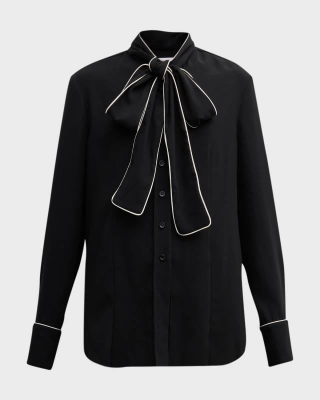 Bow Button-Down Shirt With Piping